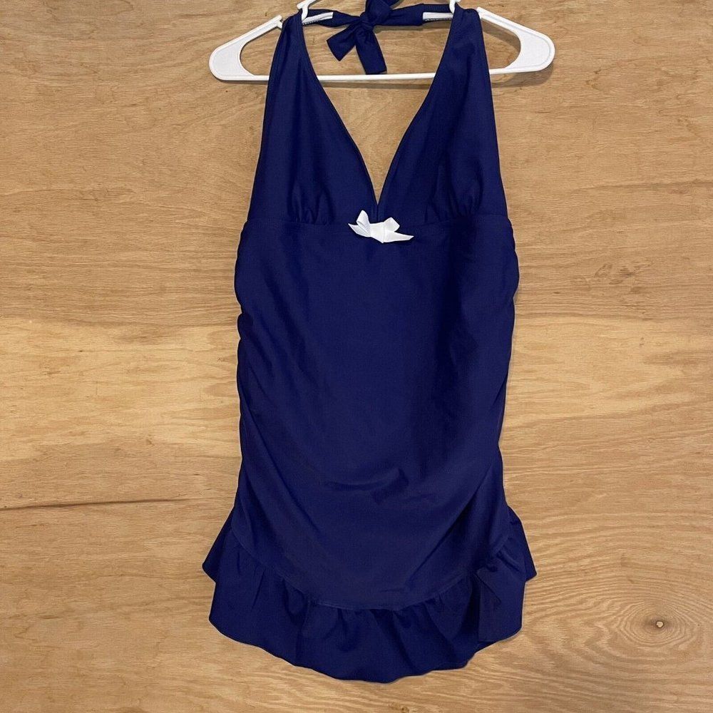 Venus blue one piece Swim Suit Dress Slimming Halter Bow skirt Size 18